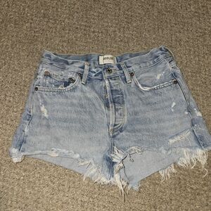 Agolde Parker Women's Frayed Hem Jean Shorts - Light Blue Size 26